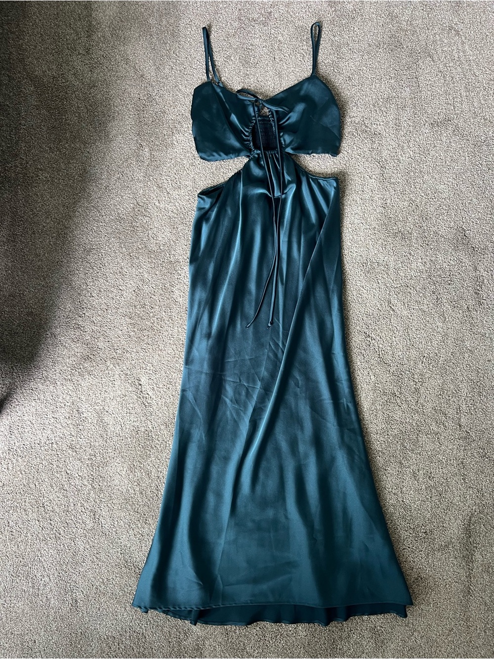 Maxi Satin Teal Cutout Slip Dress